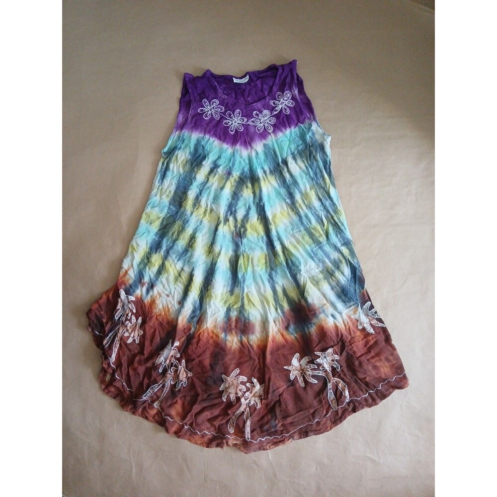 Vintage Sante Classics Dress Women's Tie Dye Boho Embroidered Hippie Festival